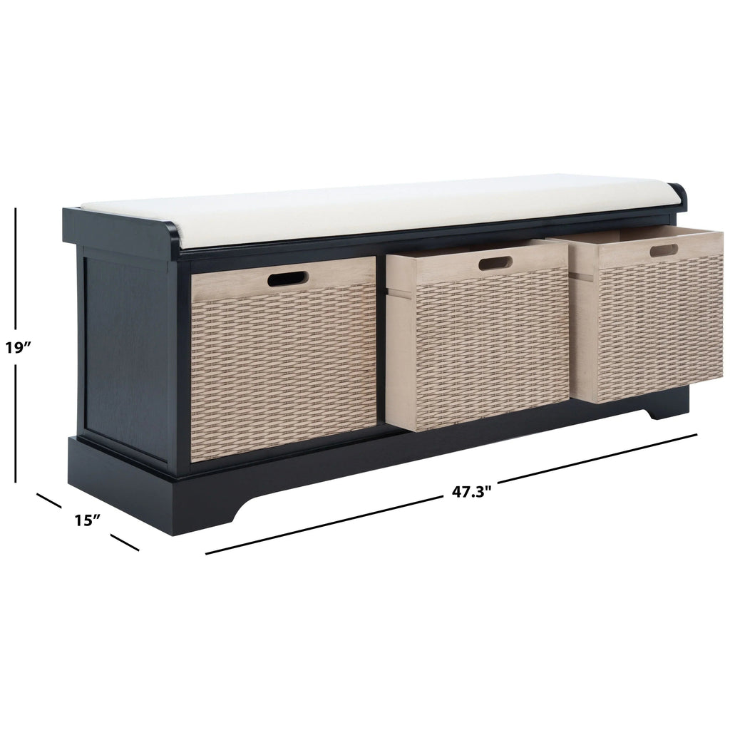 SAFAVIEH Fiorello 3-Drawer with Cushion Storage Bench - 47.3 W x 15 L x 19 H - 47Wx15Dx19H