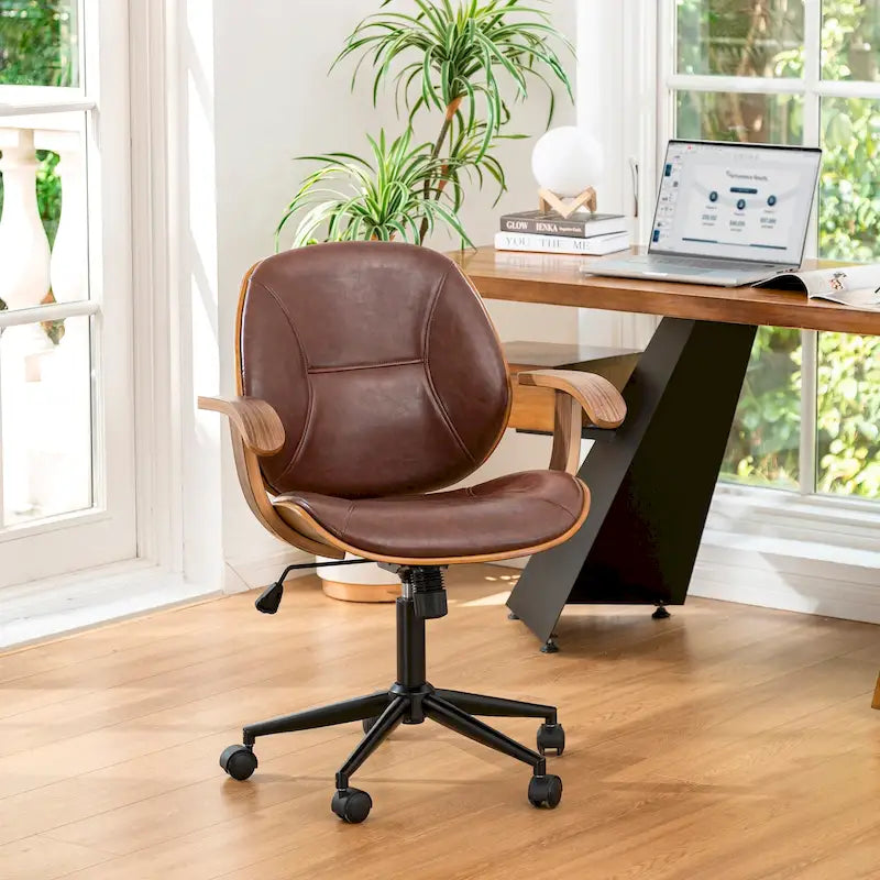 Glitzhome Leatherette Adjustable Swivel Desk Office Chair with Armrest Ergonomic Design