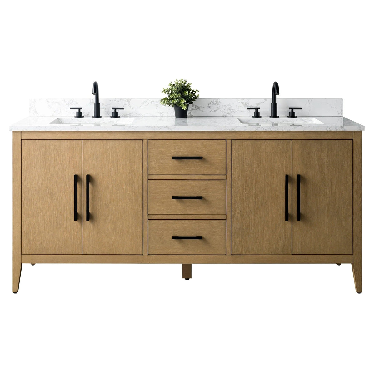 Vanity Art 72 Double Sink Bathroom Vanity Cabinet with Engineered Marble Top
