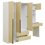 3-in-1 Wardrobe Closet with Vanity Desk, Desk Set, Bedroom Armoire with 2 Drawers 3-Door Storage Desk Wardrobe