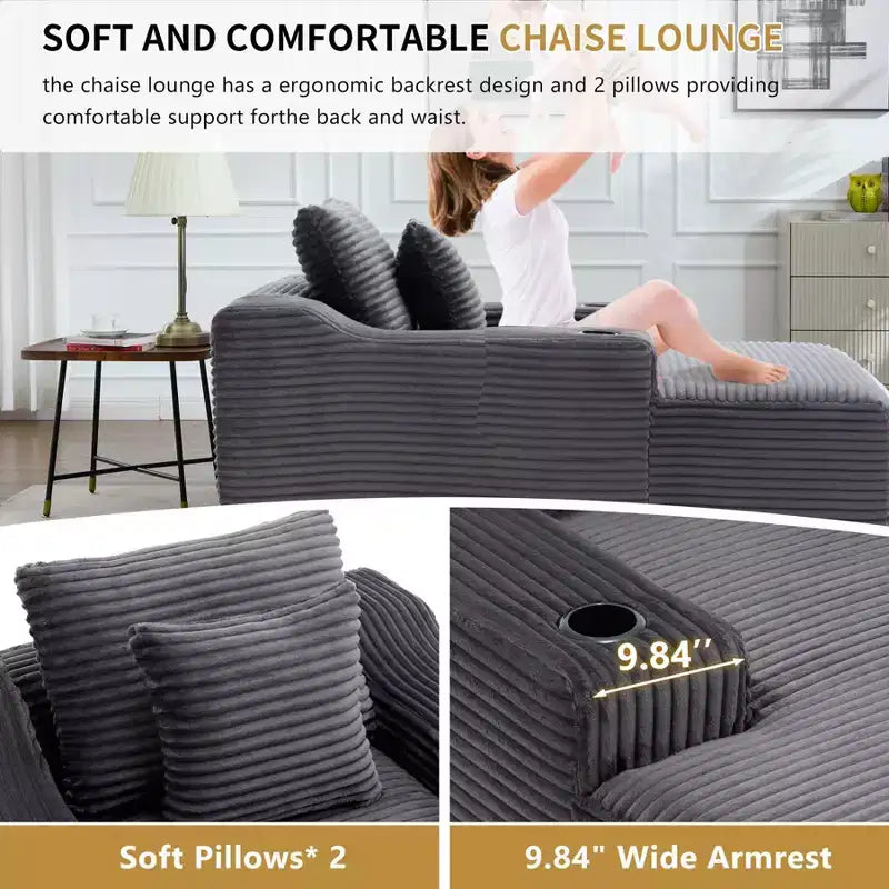 67 Chaise Lounge Chair, Indoor Sleeper Sofa Bed with 2 Pillows, Boneless Single Sofa Couch for Living Room, No Assembly Required