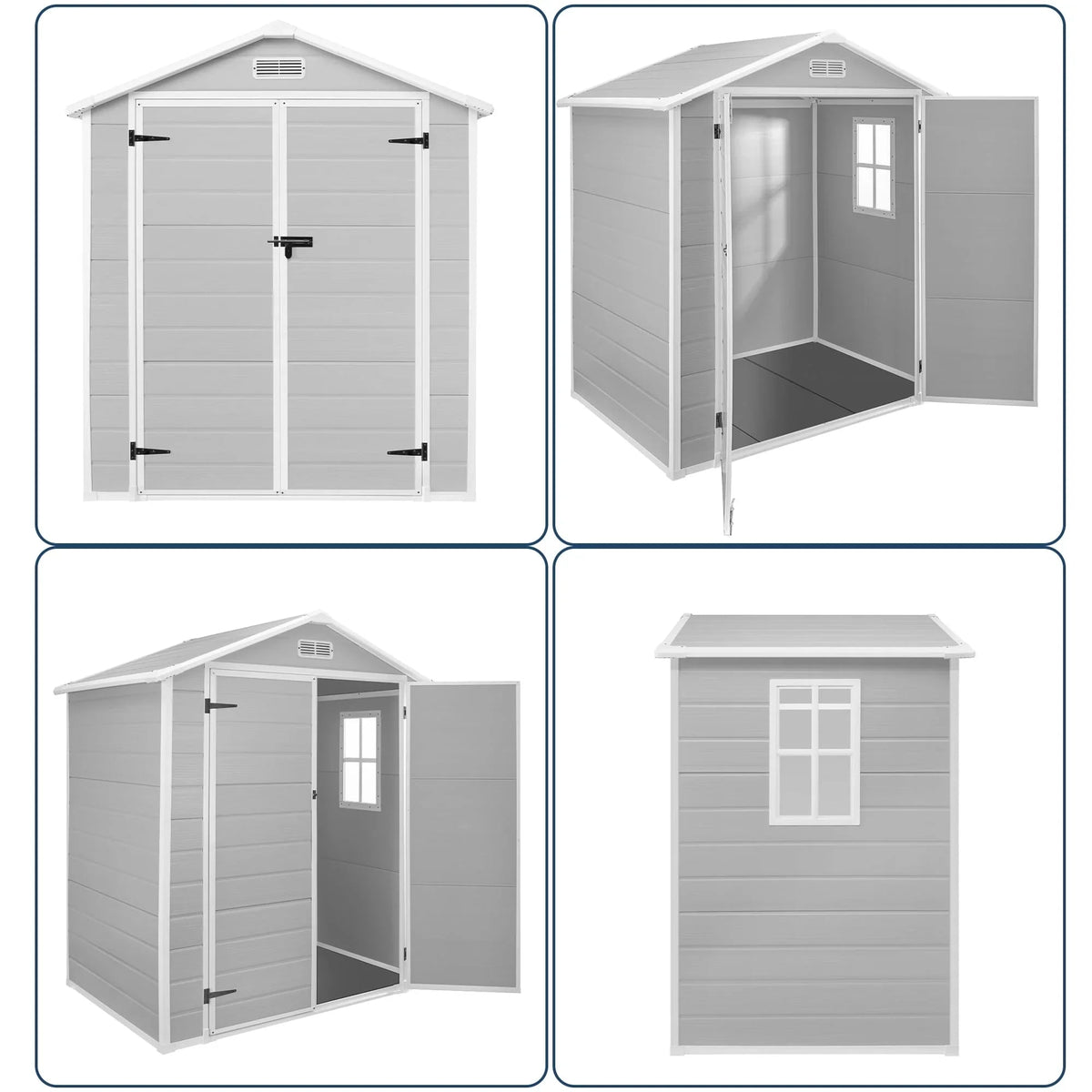 6 ft x 4 ft/6 ft x 8 ft/8 ft x 6 ft/8 ft x 10 ft All-Weather Resin Outdoor Plastic Storage Shed w/Floor, Spire Tool Shed