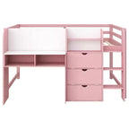Pink/White Low Loft Bed with Desk, Storage & Whiteboard ?C Twin, 1-Person