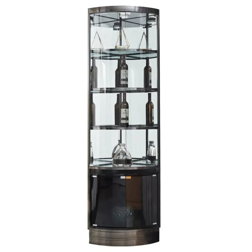 Multiple Levels Glass and Metal Shelf Storage Display Corner Wine Cabinet