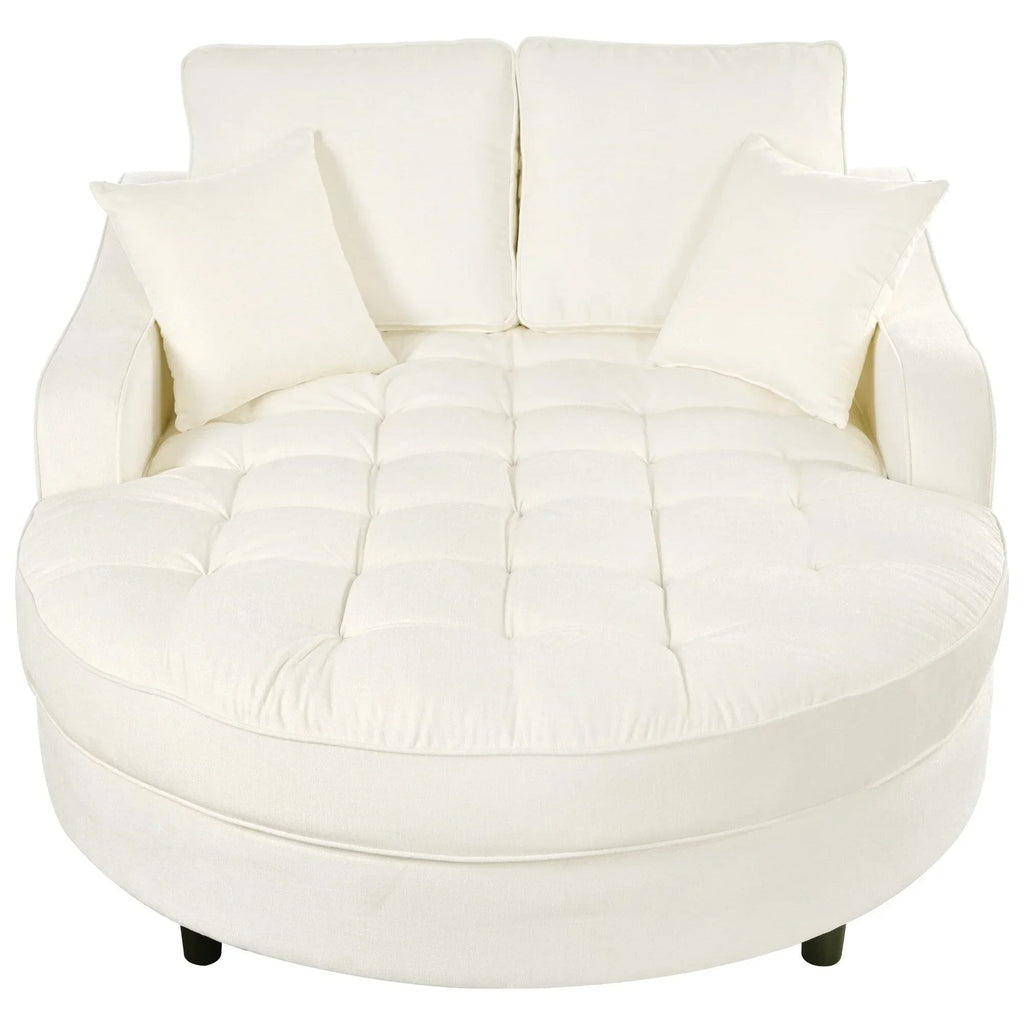 Chenille Chaise Lounge Sofa Bed, Upholstered Sofa Couch with Tufted Backrest and 2 Detachable Pillows for Living Room