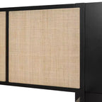Queen Size Solid Wood Bed Frame with 2 Nightstands, Elegant Rattan and Wood Combination Platform Bed with Lamps - ModernLuxe