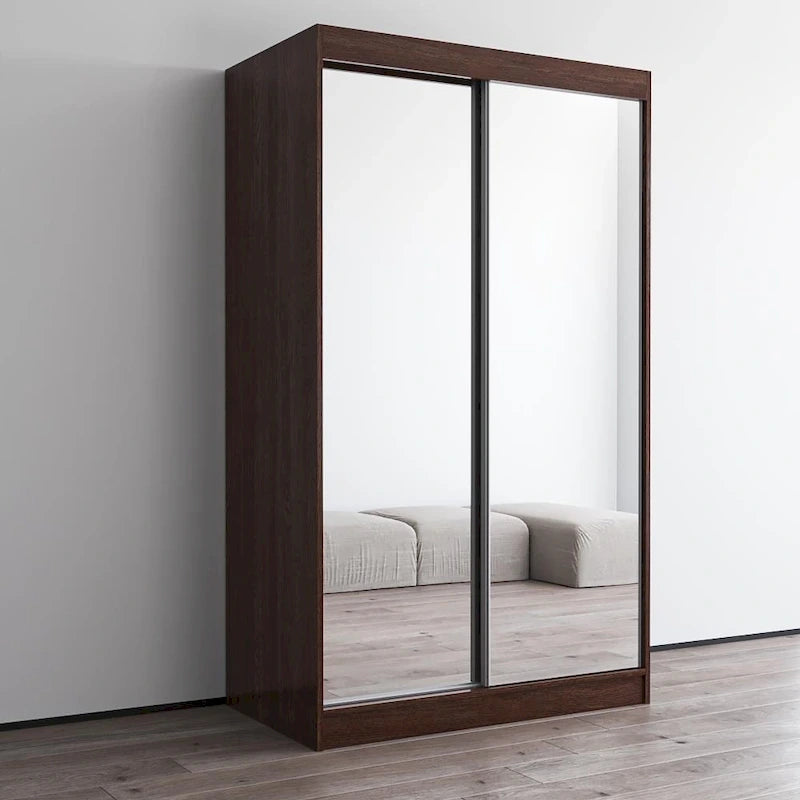 Mirrored 2-Door Wardrobe Armoire with High-Gloss Finish | 47 or 59 Wide