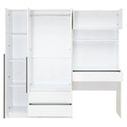 3-in-1 Wardrobe Closet with Vanity Desk, Desk Set, Bedroom Armoire with 2 Drawers 3-Door Storage Desk Wardrobe