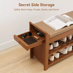 ELECWISH 31.5 Bamboo Shoe Bench with Storage - 2-Tier Shoe Rack, Hidden Drawer & Side Organizer, Brown