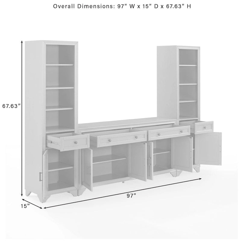 Crosley Tara 3Pc Sideboard And Bookcase Set - 15x97x67.63