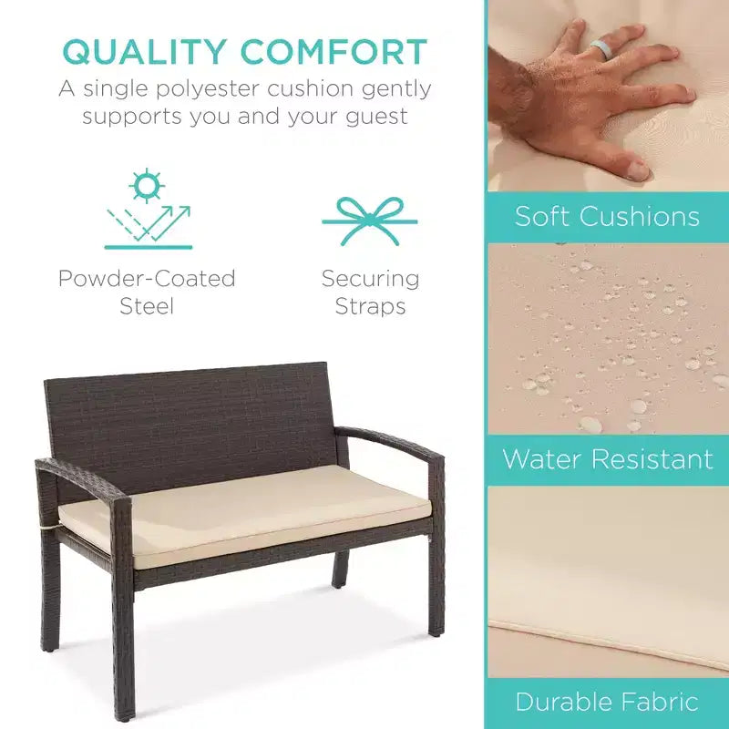 Best Choice Products 2-Person Outdoor Wicker Bench Garden Patio Porch Furniture w/ 700lb Capacity, Cushion