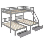 Full Over Twin & Twin Bunk Bed for 3, Wooden Triple Bunk Bed with 2 Storage Drawers, can be Divided into 3 Separate Beds