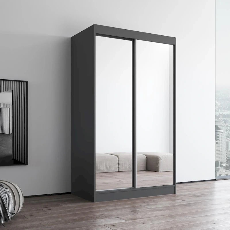 Mirrored 2-Door Wardrobe Armoire with High-Gloss Finish | 47 or 59 Wide