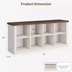 8 Cube Storage Organizer Bookshelf, Farmhouse Horizontal Bookcase, 62 Inch Wood Storage Bookcase for Entryway, Long Low Bookshelves for Living Room