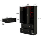 Wardrobe Clo Armoire wi/Mirror & Scalable Hanging Rod Space Saving