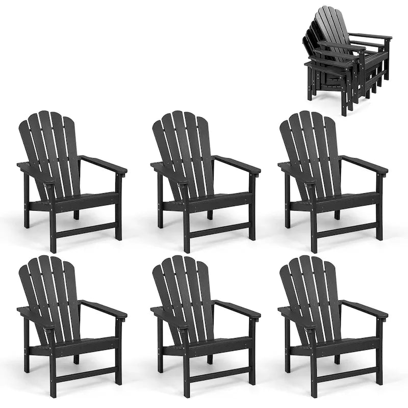 Vrakae 6 Pcs Patio HDPE All-Weather Stacking Adirondack Chair