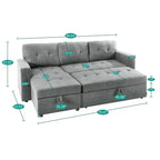 Convertible Reversible Sectional Sofa with Pull-Out Sleeper Bed, Hidden Storage Chaise, and Durable Legs