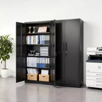VEVOR Metal Storage Cabinet, 68.9 in Lockable Steel Garage Cabinet with 4 Adjustable Shelves, 2 Magnetic Doors, 2 Keys, 5 Tiers Tool Storage, Black