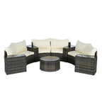 11-Piece Outdoor Half-Round Modular Sectional Sofa Set with Tempered Glass Coffee Table and 4 Side Table
