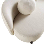 3-Seater Curved Sofa with Ball Cushions, Beige Linen Blend