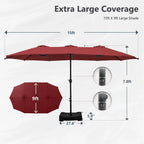 MAISON ARTS 15ft Double-Sided Patio Extra Large Twin Umbrella with Base Included