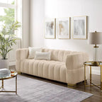 85 Modern Waffle Fabric Couch, Leisure Comfortable Sofa