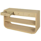 ModernLuxe Curved Console Table Entryway Table Sofa Side Table Display Stand Accent Table with 3 Soft-Close Drawers & 2 Open Shelves