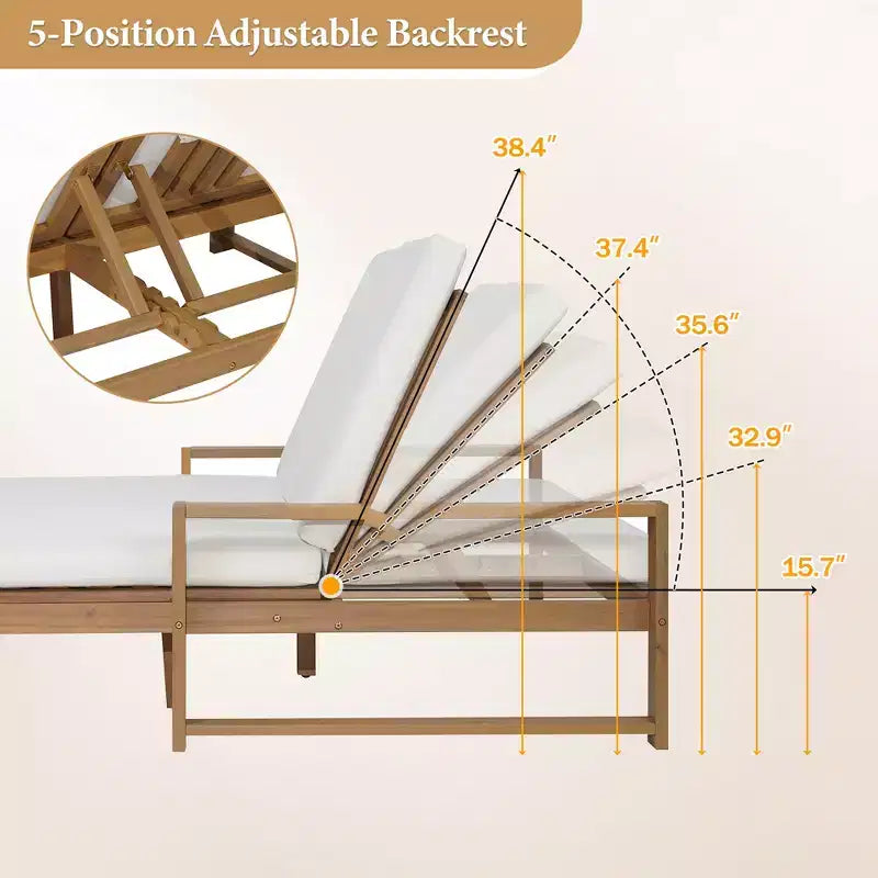 Polibi Double Outdoor Lounge Chair with 5-Position Adjustable Backrest