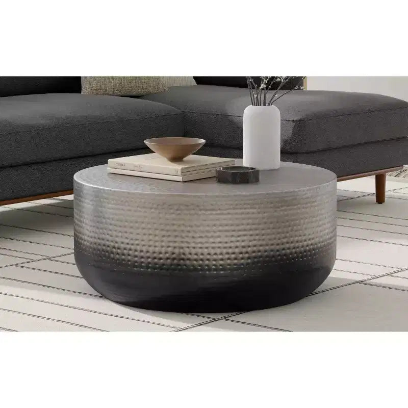 Kacy 36 inch Wide Contemporary Metal Coffee Table in Silver Ombre, Assembled