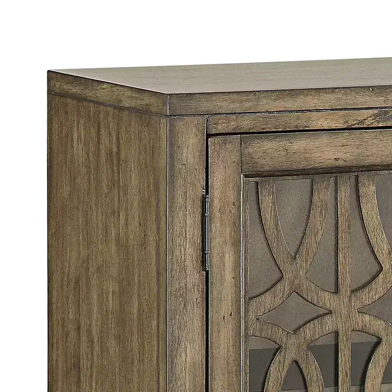 40 Wide Glass Door Accent Cabinet with Adjustable Shelf, Distressed Parchment Finish