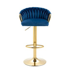 Set of 4 Bar Stool Adjustable Height Swivel Velvet Woven