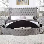 109 Queen Bed Gaiva Bed Gray Velvet - Acme Furniture: Elegant Nailhead, Button-Tufted Design, Wood Composite Frame