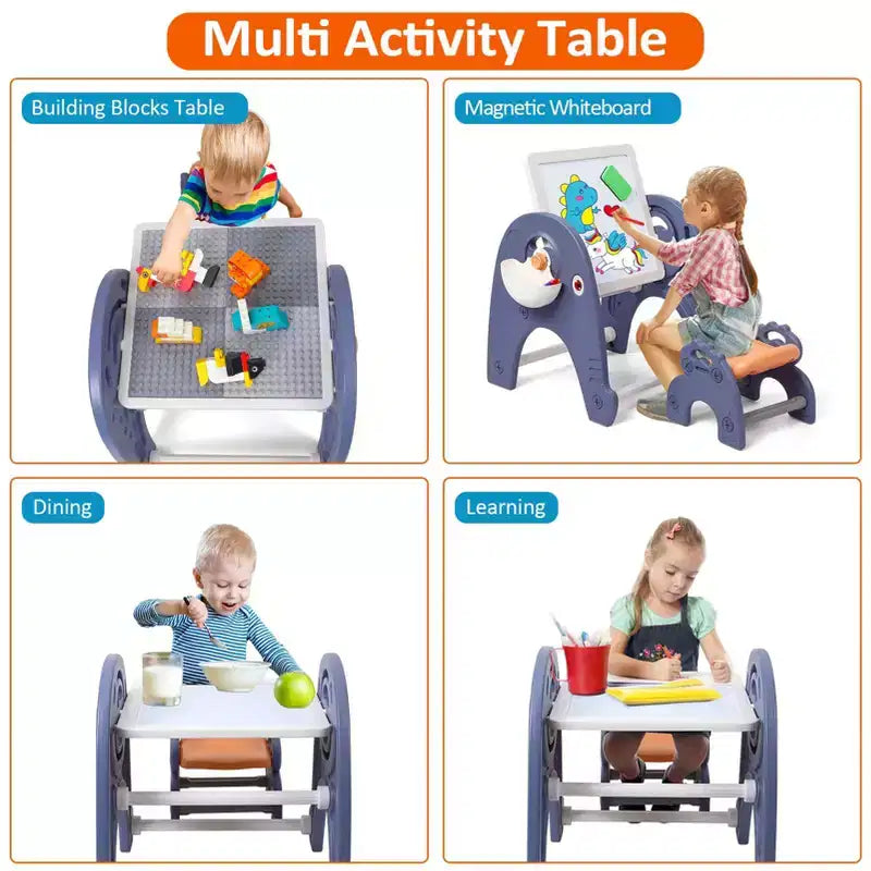 4-in-1 Kids Activity Table Set, Building Block Table with Magenetic Whiteboard, 66pcs Large Bricks and 2 Storage Boxes