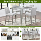 Modern 5-Piece Dining Set with Square Counter Height Table & 4 Upholstered Chairs