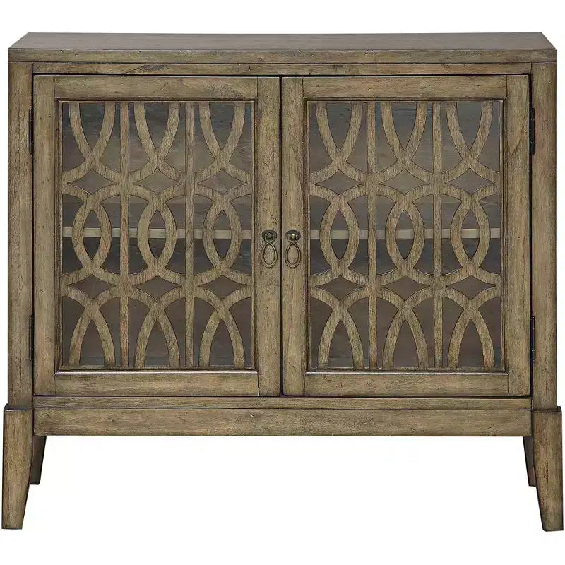40 Wide Glass Door Accent Cabinet with Adjustable Shelf, Distressed Parchment Finish