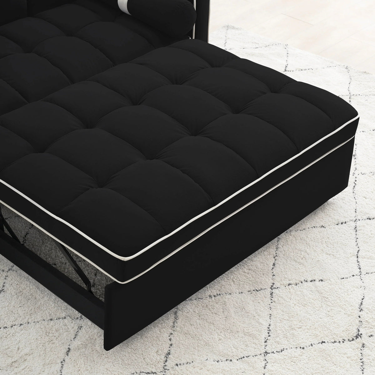 Velvet Convertible 55 2-Seater Sleeper Sofa with Pull-Out Bed, Adjustable Recline, Side Pockets, and Phone Holder