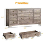12 Drawers Dresser for Bedroom Wooden, Modern Wide TV Stand Dressers for 65 Inch TV, Wood Chest of Drawers, Farmhouse Clothes Storage for Living Room