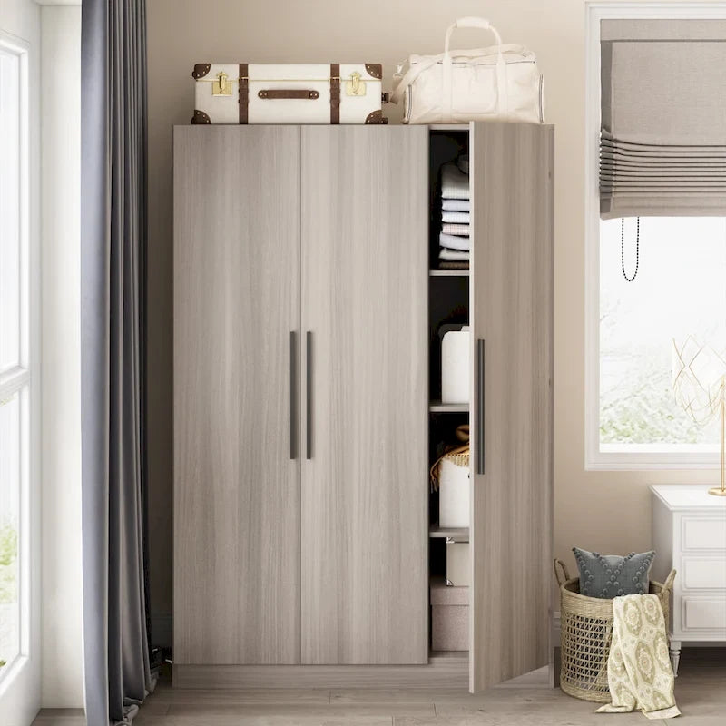 Timechee 47.2 Armoire Clothes Storage Solid Wood Handles Wardrobe White