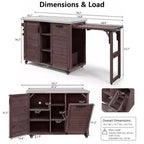 Outdoor Kitchen Island with Foldable Side Table,Outdoor Grill Cart with Stainless Steel Top,Hidden Trash Cabinet for Lawn & Garden