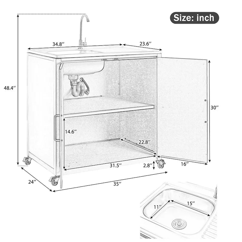 Outdoor Movable Kitchen Sink Patio Modular Kitchen Sink Station with Cabinet