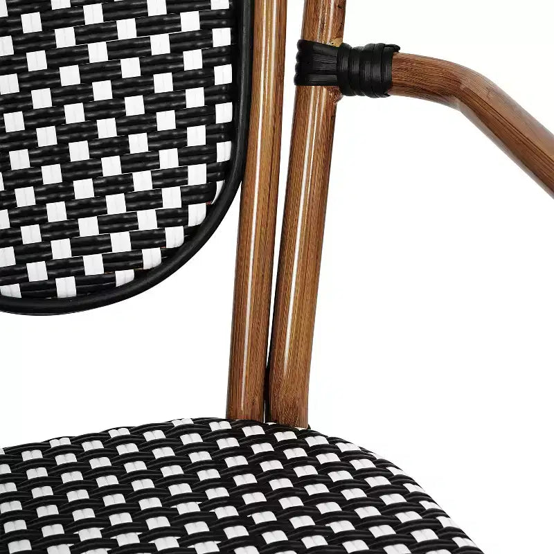 Flash Furniture 4 Pack Lourdes Indoor/Outdoor Commercial Thonet Bistro Stacking Chair with Arms, PE Rattan and Aluminum Frame