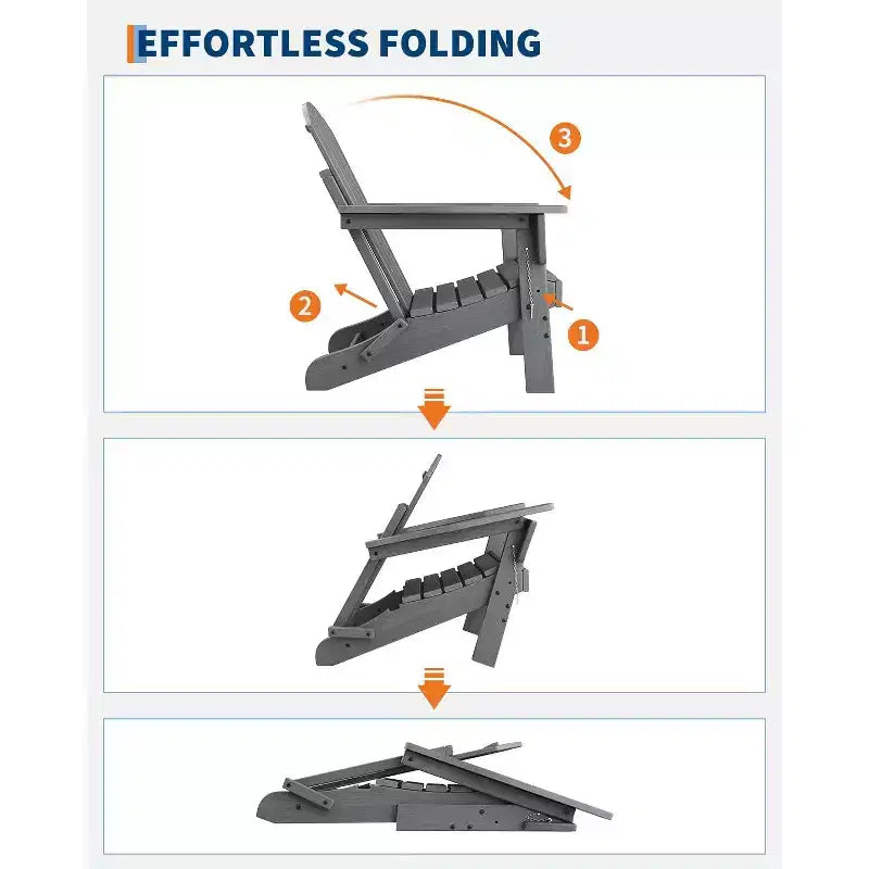 Folding Adirondack Chairs Set of 4 with 2 Side Tables, Modern Outdoor HDPE Chairs for Patio, Deck Balcony Backyard Lawn