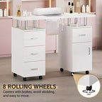 Manicure Table Nail Desk Station with Dust Collector, Locking Castors, Wrist Cushion & Storage for Home, Nail Tech & Beauty Salon
