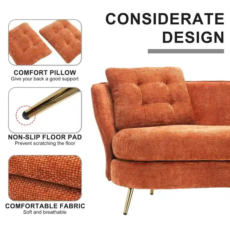 Upholstered Couch with Golden Metal Legs Club Loveseat Sofa for Living Reading Room ,Bedroom ,Apartment, Small Space Dorm