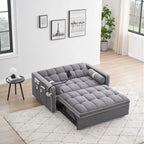 Velvet Convertible 55 2-Seater Sleeper Sofa with Pull-Out Bed, Adjustable Recline, Side Pockets, and Phone Holder