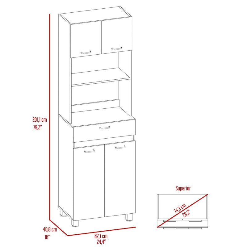 Caribe Microwave Cabinet, Four Legs, One Drawer, Double Door, One Shelf -White