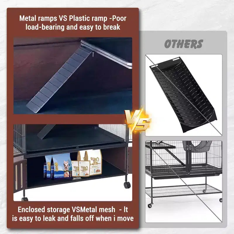 Small Animal Cage, Ferret Cage - 59 5-Tier Habitat with Storage Cabinet, Includes Hammock/Wheels/Removable Ramps/Easy-Clean Trays