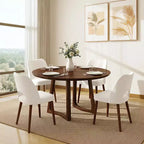 Wooden Dining Chairs 6pcs, Fabric Upholstered Dining Room Chair Hollow Back Kitchen Chairs with Adjustable Foot Pads, for Kitchen Dining Room, White