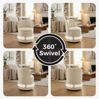 Swivel Vanity Chair with Storage, Upholstered Round Makeup Stool with Back, Soft Padded Barrel Accent Armchair for Bedroom & Living Room