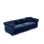 Whisen Velvet 3-in-1 King Size Pull-Out Sofa Bed & Convertible Sleeper Sofa with Movable Ottoman, Tufted Design